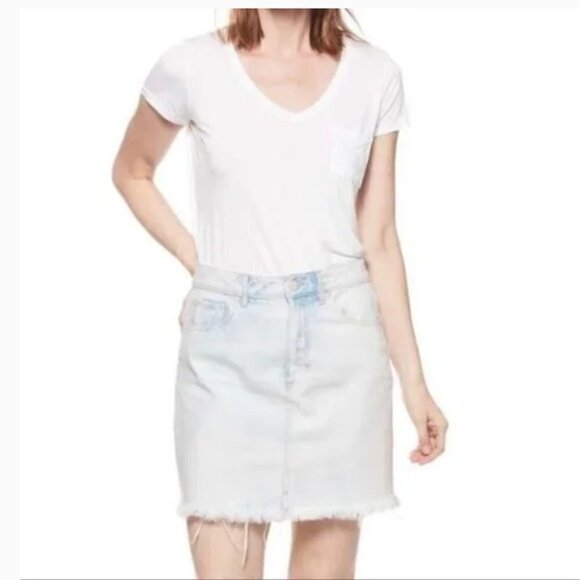 PAIGE Jamine High Waist Raw / Frayed Hem White & Blue Denim Mini Skirt Size 27 - Picture 14 of 15